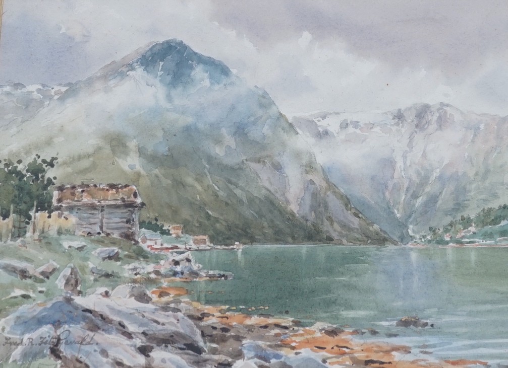 Frederick R. Fitzgerald (1869-1944), watercolour, Norwegian fjord scene, signed, 22 x 30cm